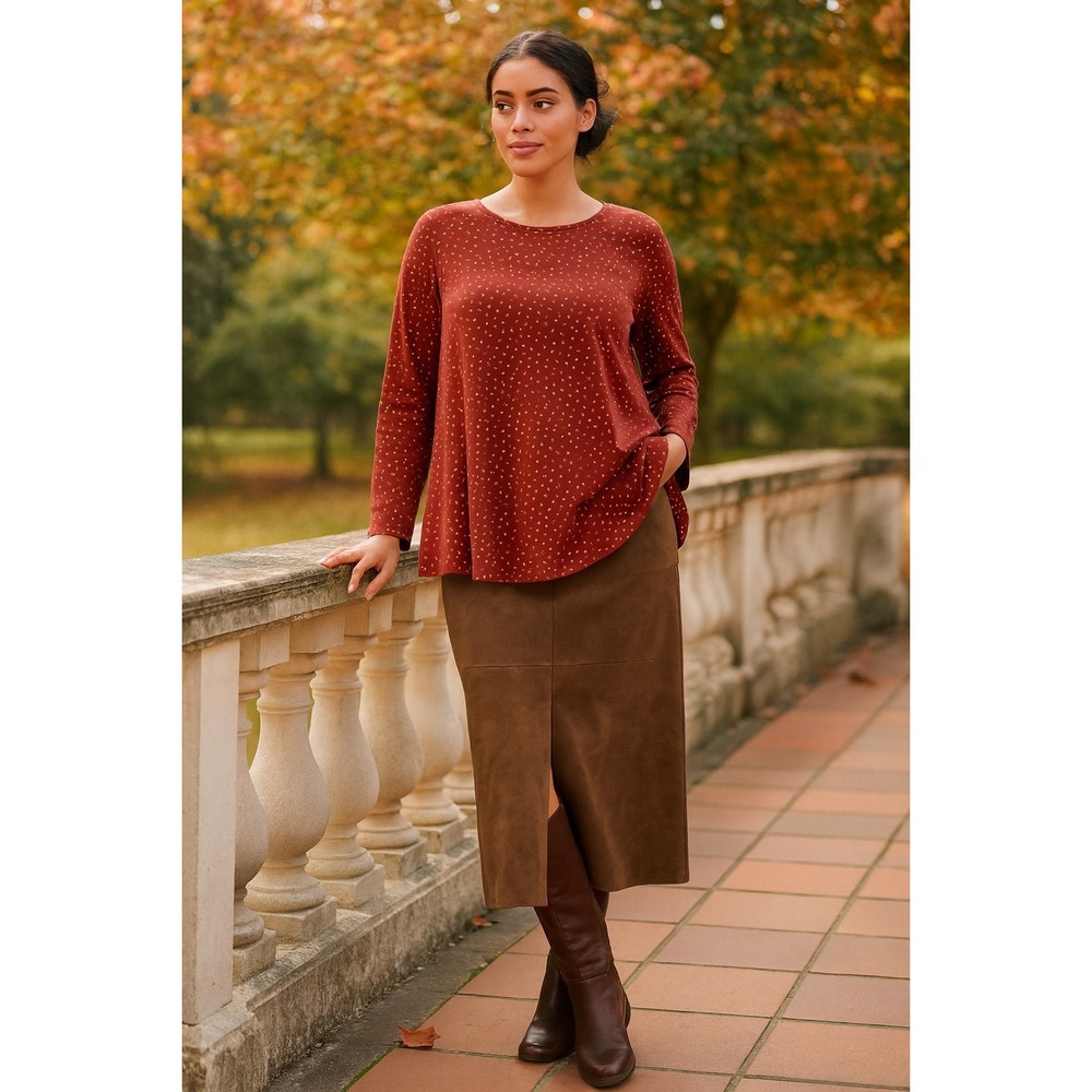 Boden Sabrina Swing Top XL Tunic Tee Rust Gold Metallic Polka Dot Long Sleeve‎